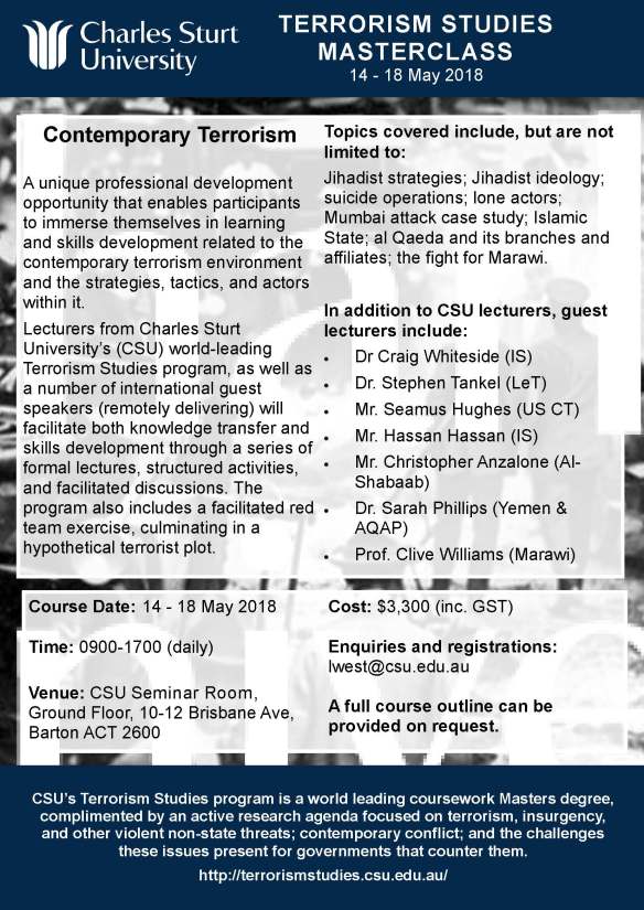 Contemporary Terrorism Masterclass 14-18 May 2018